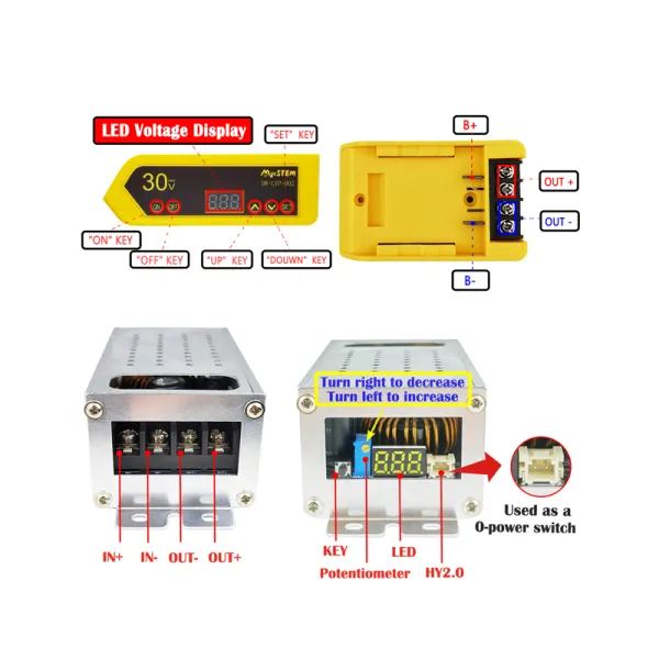 MgcSTEM Buck Converter & Adapter Combo Kit, 11-70V to 3.3-24V 28A 336W Step Down Regulator, DeWalt 18V/20V to 12V Battery Adapter for Power Wheels